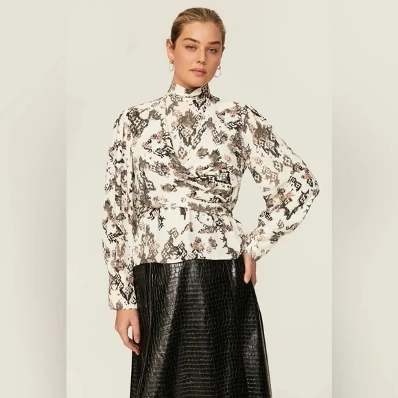 $375 IRO Women Ivory Sakari Printed Crisscross Turtleneck Size XS-S - Picture 2 of 11